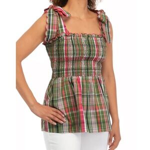 Crown & Ivy Multicolor Plaid Smocked Blouse